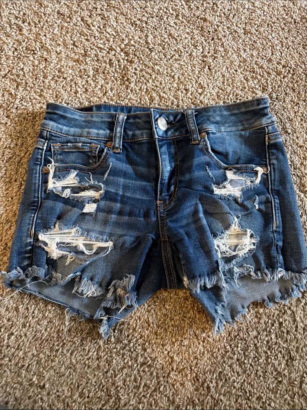 American Eagle Outfitters Distressed Dark Blue Jean Cutoff Shorts